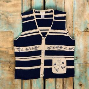 Vintage Cottage Core Susan Bristol 1998 Sweater Vest Womens L Hand Embroidered!!